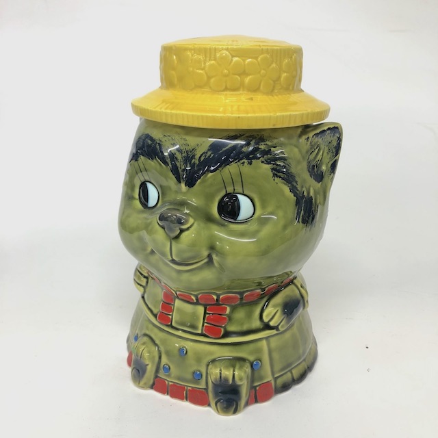 COOKIE JAR, Green Cat with Hat